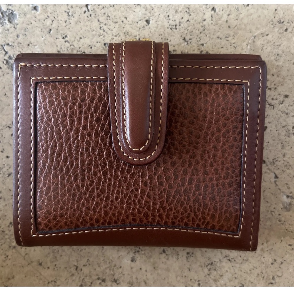 Vintage 90s Coach Sheridan Kiss Lock Coin Purse Wallet Card Case Brown Leather